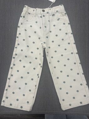 Rylee + Cru Cream Jeans with Green Floral Dots